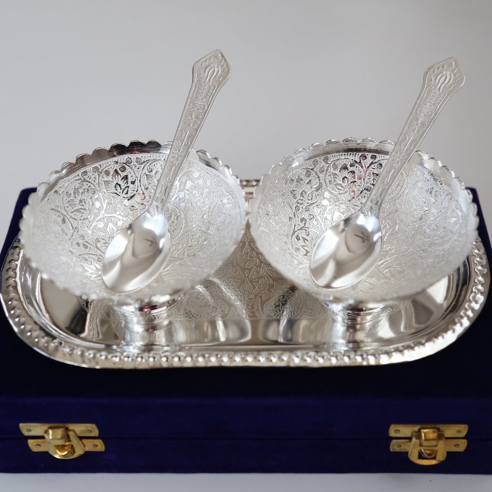 2 NWT Silver metal Bowl, 2 Silver Spoon & 1 Tray